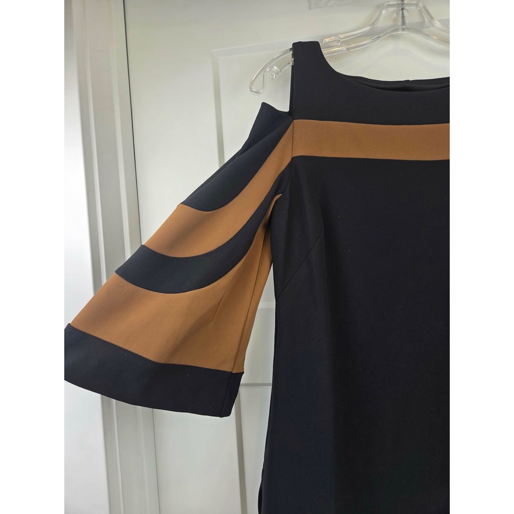 BOSTON PROPER Black Brown Cold Shoulder Cutout Tunic Top Small - Picture 3 of 11